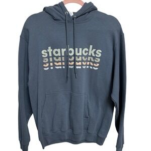 Starbucks Coffee Port & Company Core Fleece Slate Blue Graphic Hoodie Medium